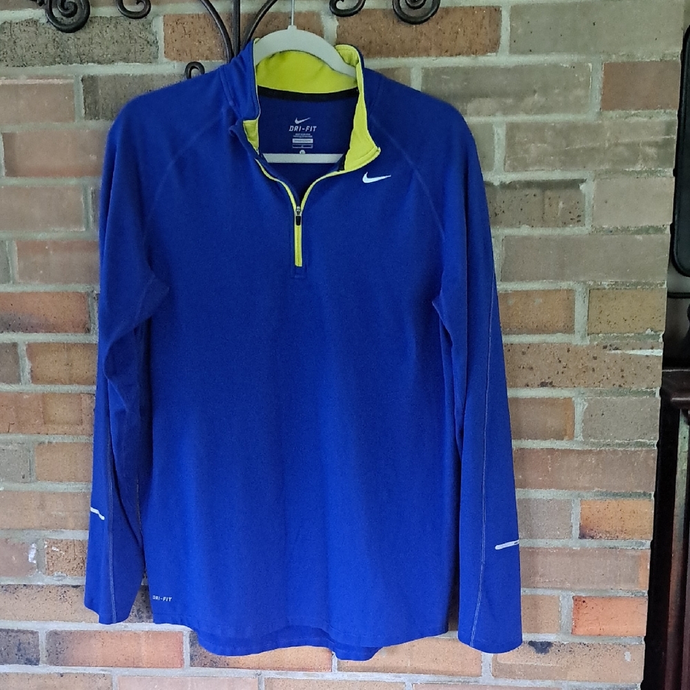 Nike, Blue and Yellow, 1/4 Zip, Dri-Fit Porformance, Long Sleeve, Size L,Shirt